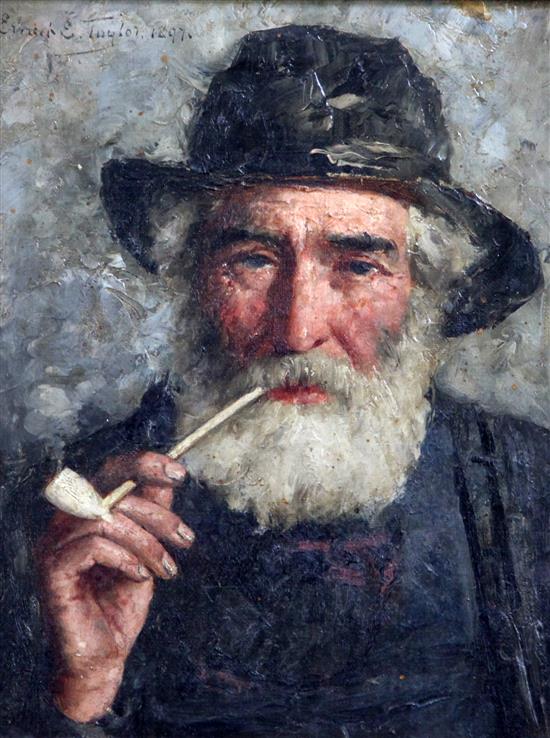 Ernest E. Taylor (1863-1907) Portrait of a fisherman smoking a clay pipe, 10 x 8in.